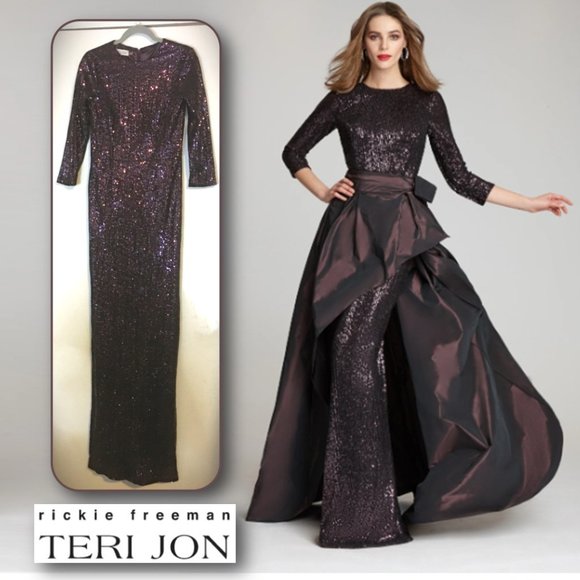 TERI JON 3/4 Sleeve Plum Sequin Sheath Gown   NEW!!! - Picture 1 of 15